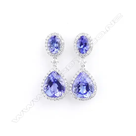 A pair of 18ct white gold tanzanite and diamond drop earrings