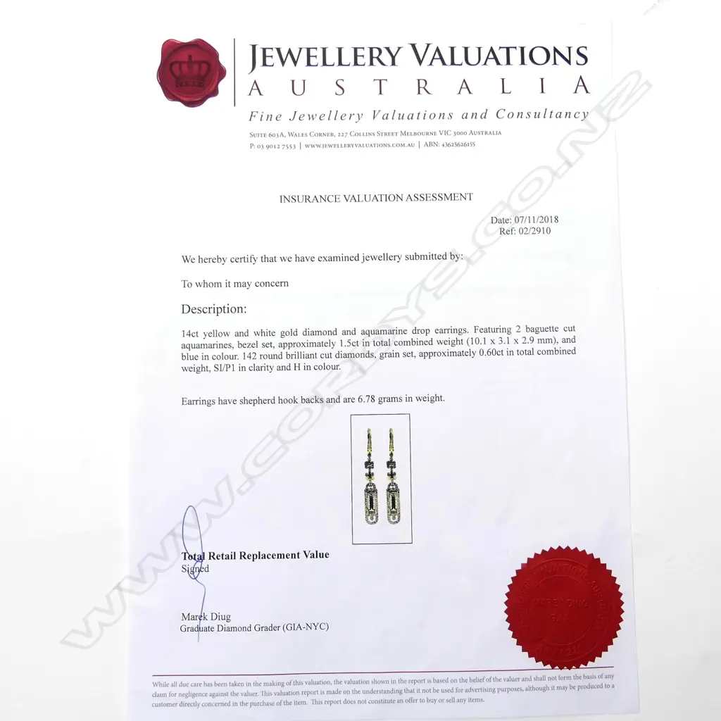A pair of 14ct gold aquamarine and diamond drop earrings Image 1++