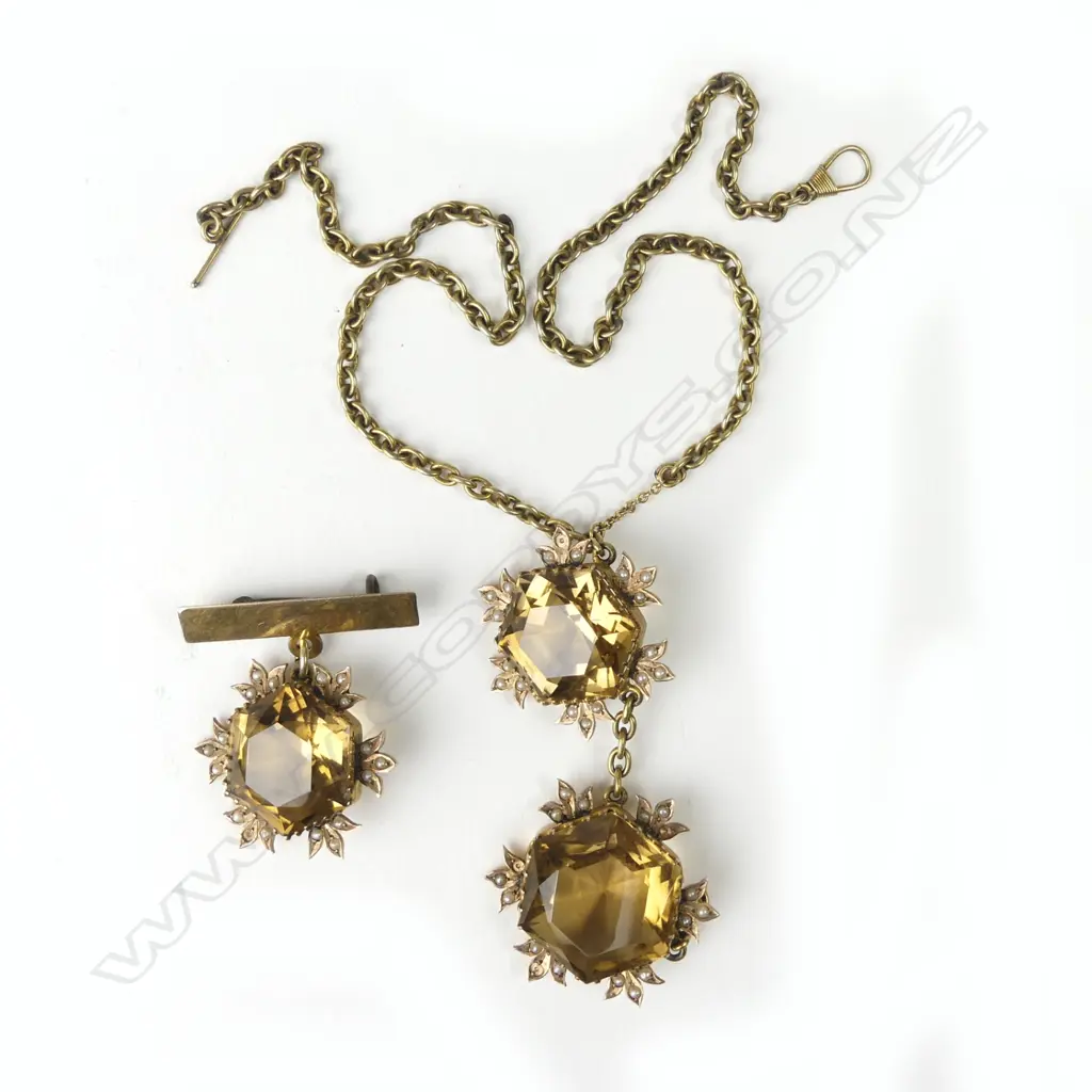 A Victorian 9ct gold pearl and smoky quartz brooch and pendant Image 1++