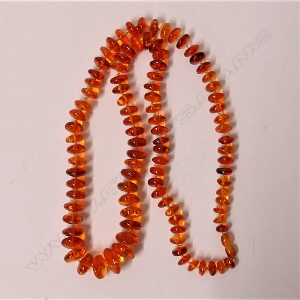A long amber disc bead necklace Image 1++