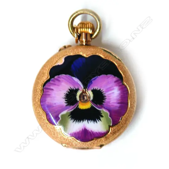 An early 20thC 14ct. yellow gold and enamelled lady's open face fob watch