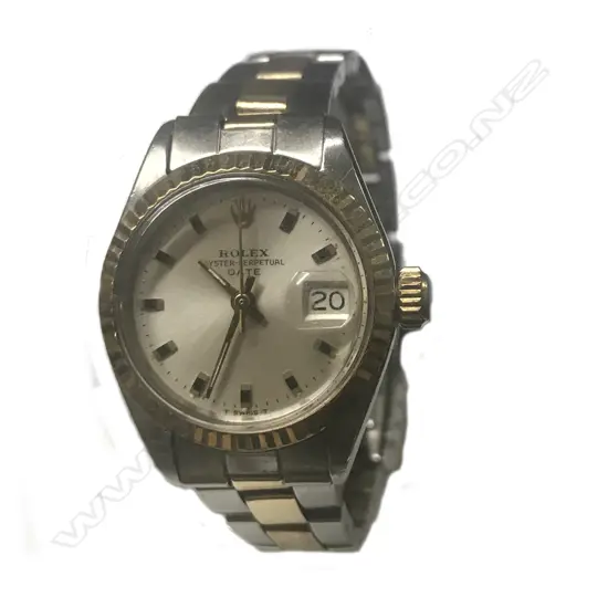 A Rolex Oyster Perpetual date lady's stainless and 18ct gold wristwatch