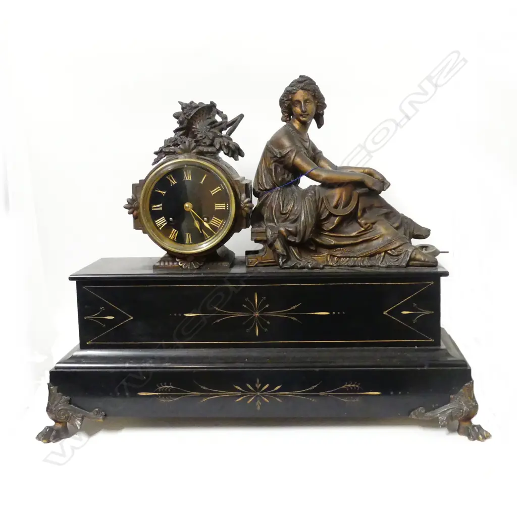 A French spelter bronze and marble mantel clock Image 1++