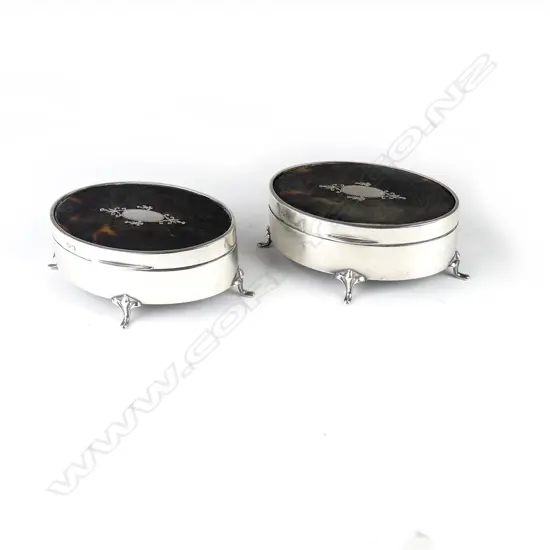 A pair of silver and tortoiseshell trinket boxes