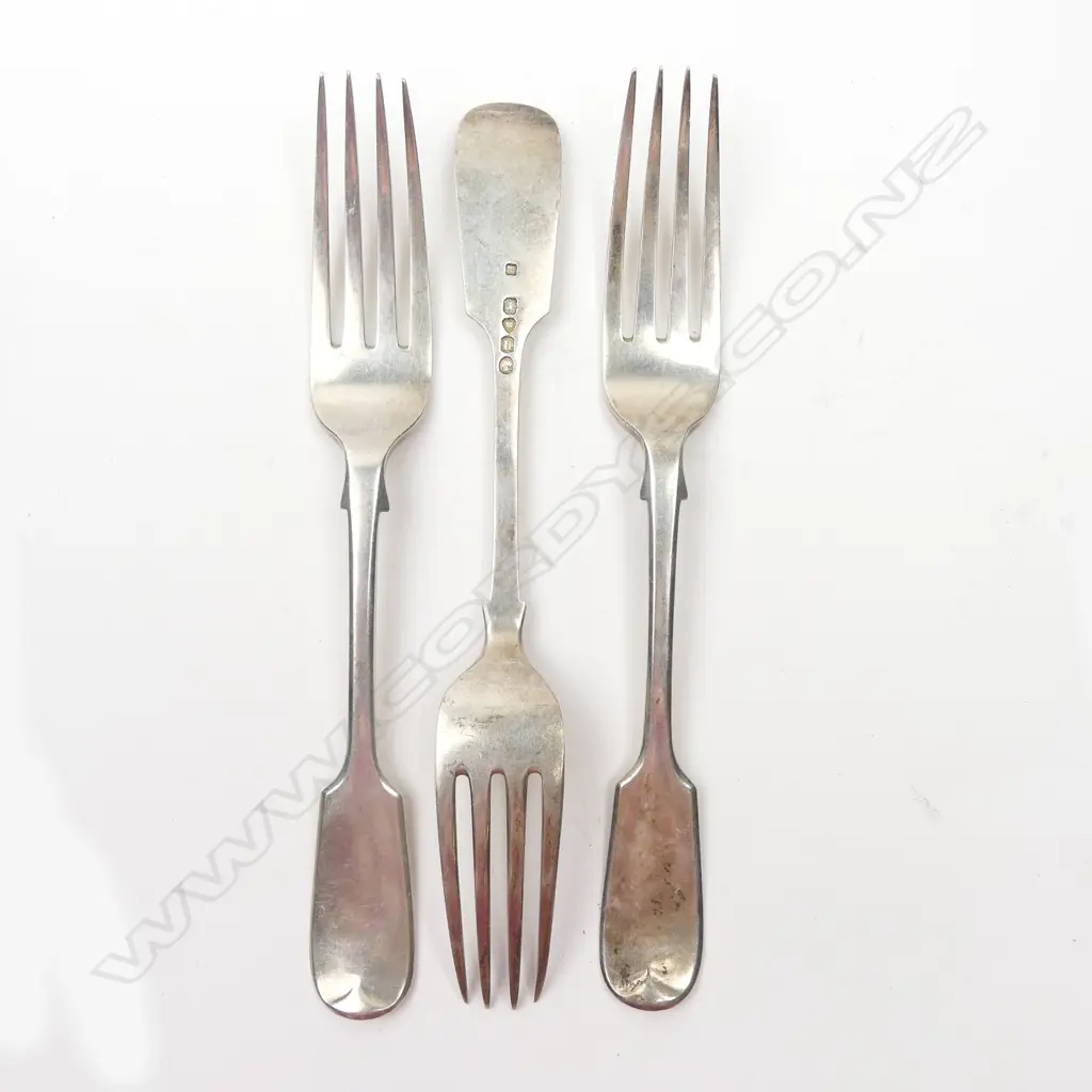Three Victorian silver table forks Image 1++