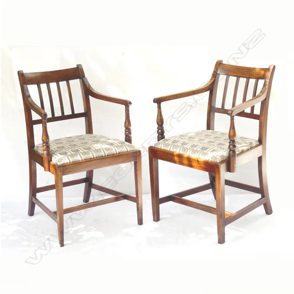 A pair of Edwardian mahogany Sheraton Revival carver chairs Image 1++