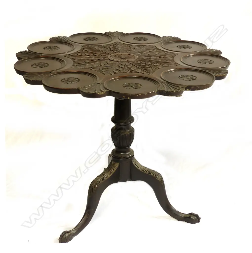 A Georgian mahogany tilt-top carved supper table Image 1++