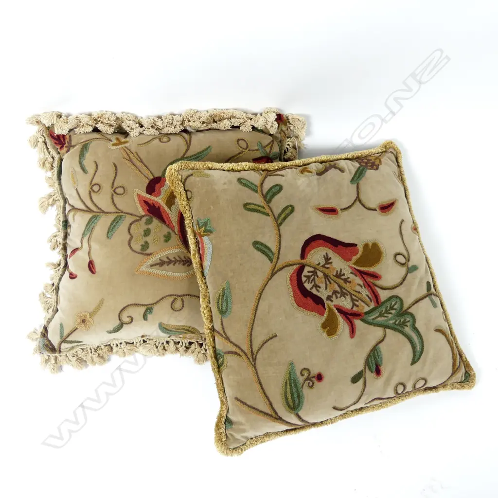 A pair of vintage velvet and embroidered cushions Image 1++