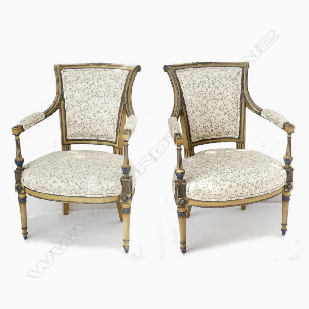 A pair of French style open elbow armchairs Image 1++
