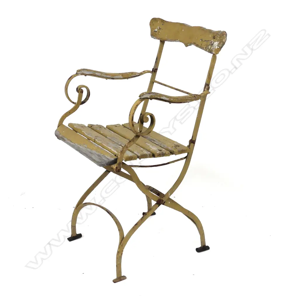 A vintage wrought iron and wood garden seat Image 1++