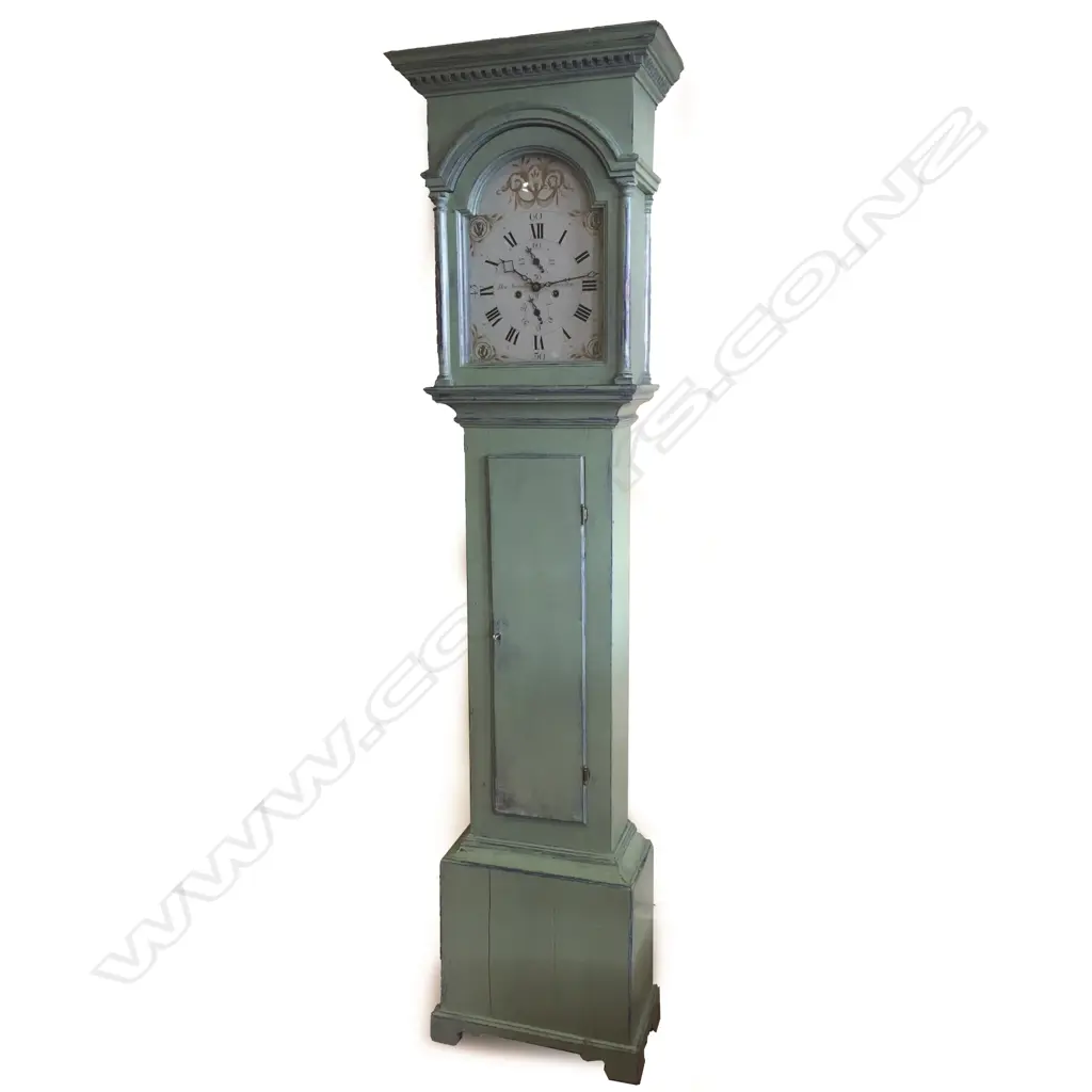 A George III painted pine longcase clock by Henry Nicholls Launceston Image 1++