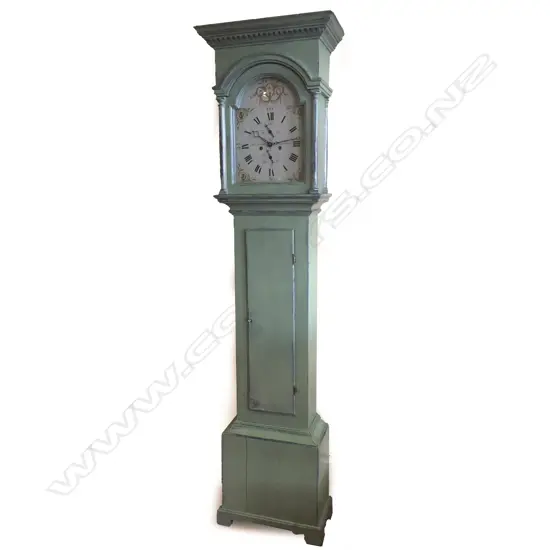 A George III painted pine longcase clock by Henry Nicholls Launceston