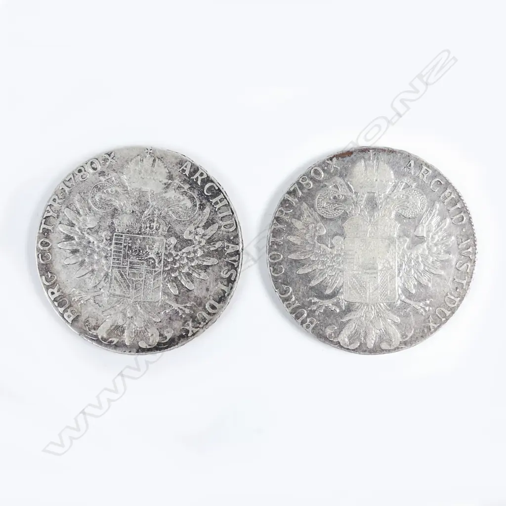Two Austria 1780 Maria Theresa and double headed eagle thaler coins Image 1++
