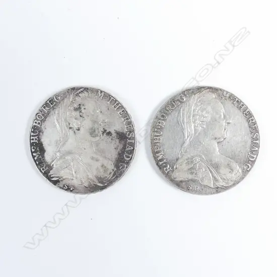 Two Austria 1780 Maria Theresa and double headed eagle thaler coins