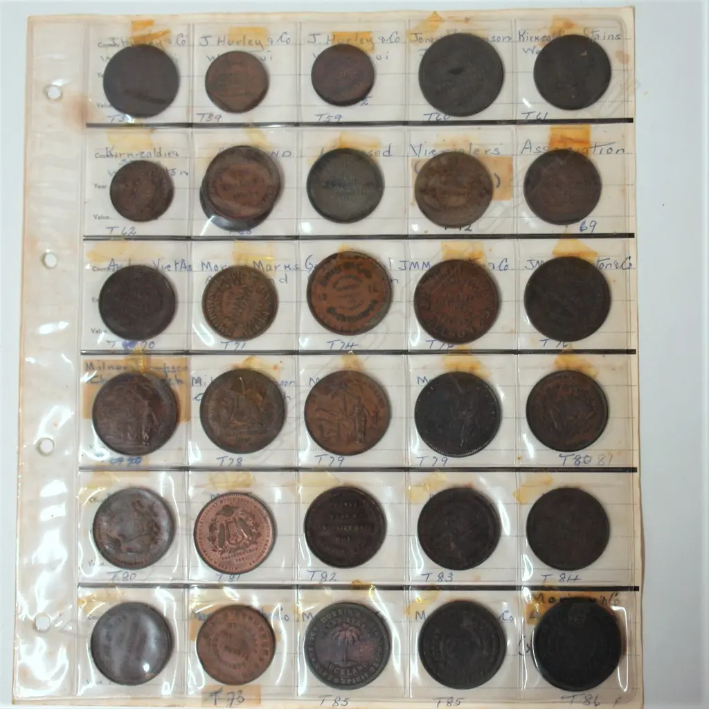 32 N.Z. 19thC Tradesmen's Tokens Image 1++