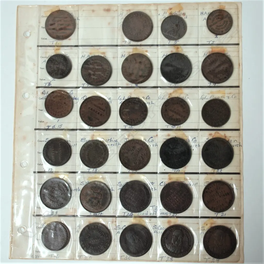 A collection of 29 N.Z. 19thC Tradesmen's Tokens Image 1++