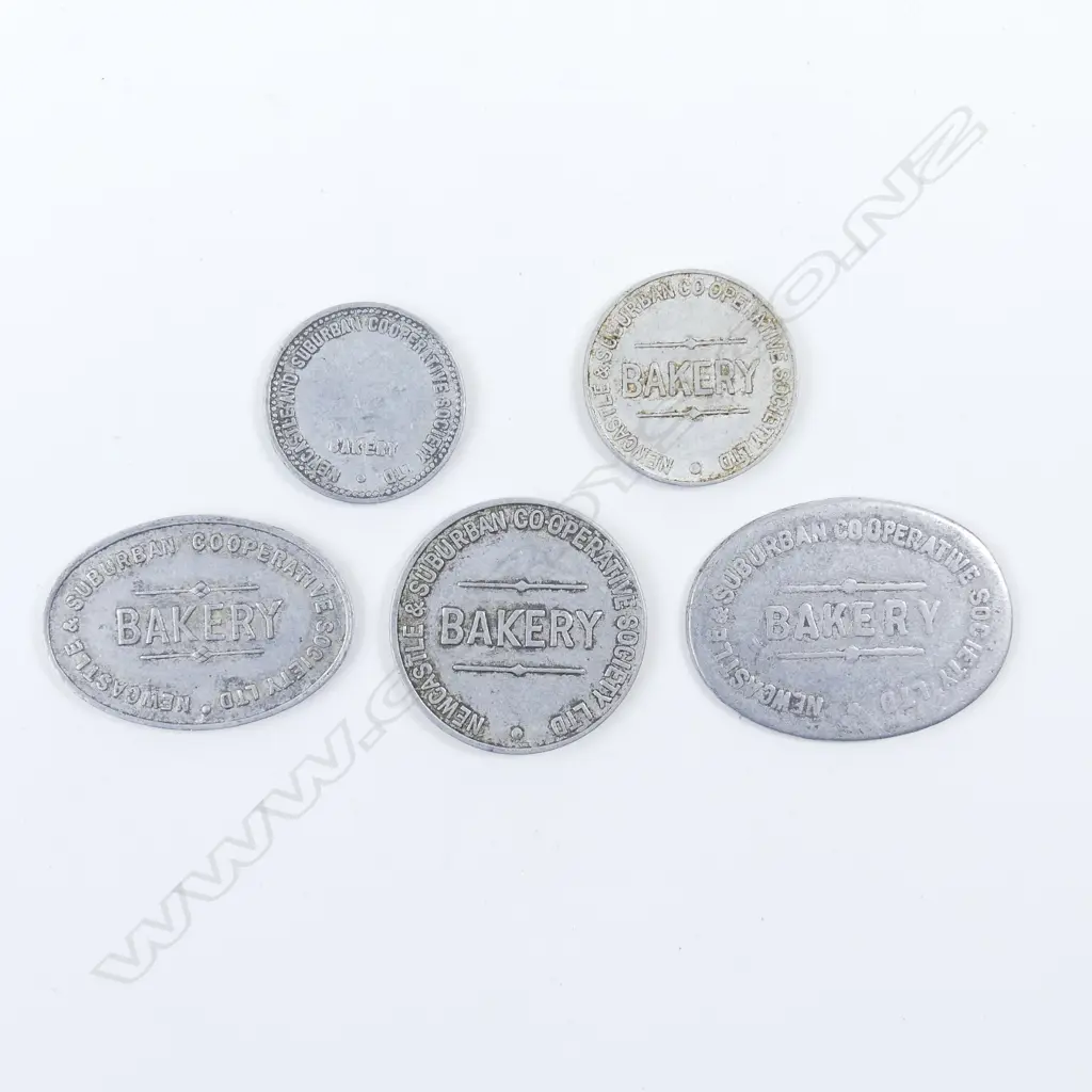 Five old Australian aluminium bread tokens Image 1++