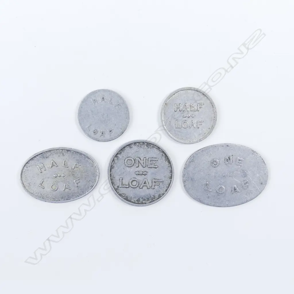 Five old Australian aluminium bread tokens Image 1++
