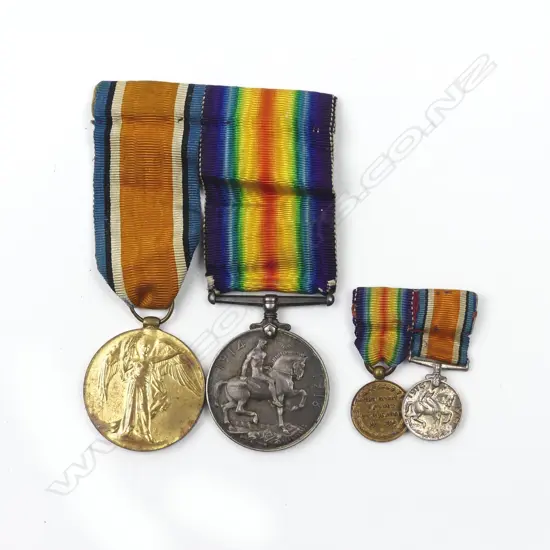 A WWI medal pair and miniatures