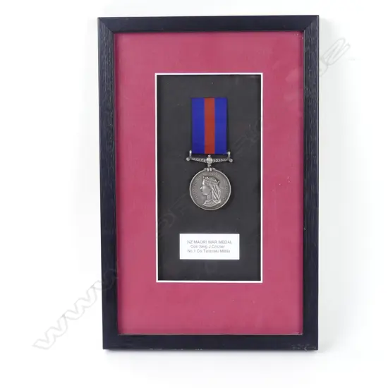 An original NZ Land Wars medal issued to Colour Sergeant J. Crozier