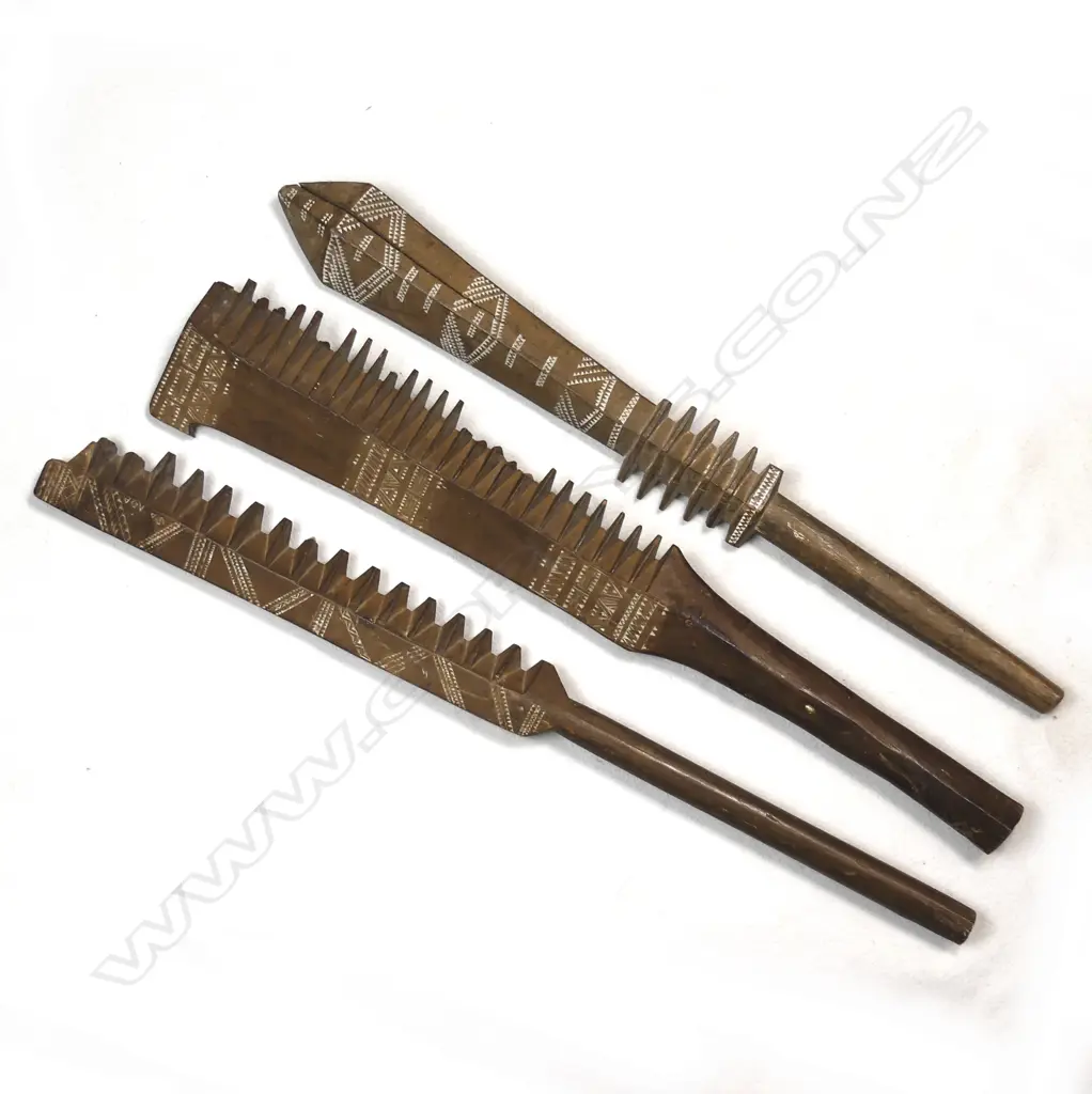 Three late 19thC/early 20thC Samoan wooden clubs Image 1++