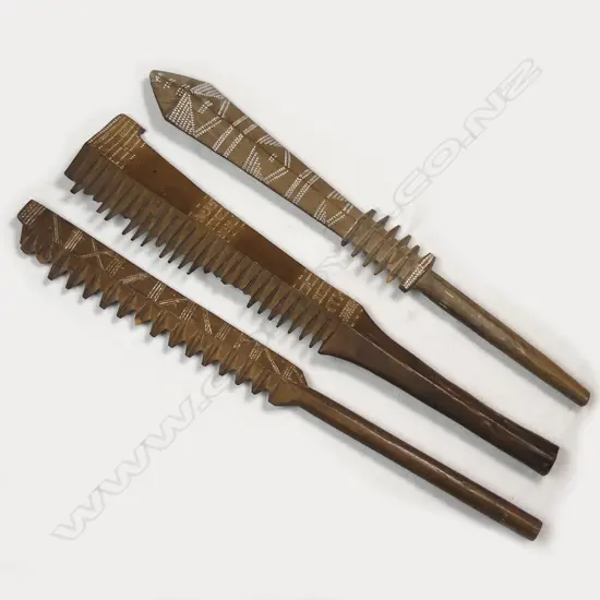Three late 19thC/early 20thC Samoan wooden clubs