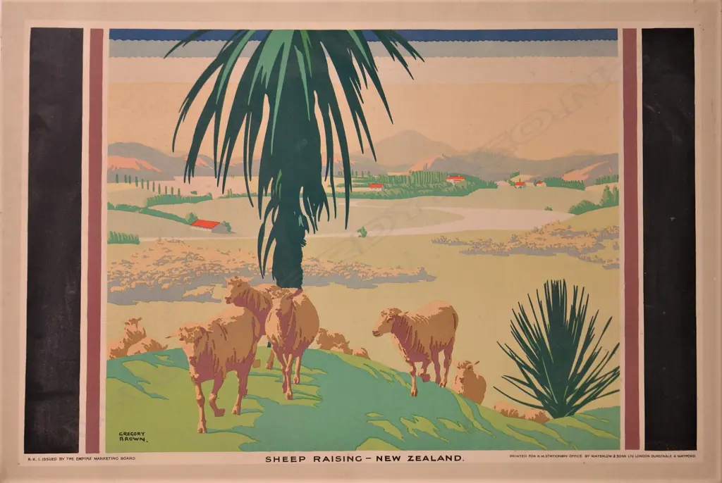 A vintage N.Z. advertising poster 'Sheep Raising - New Zealand' Image 1++