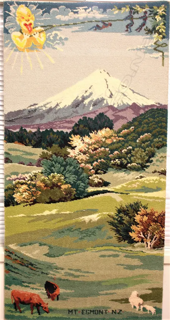 A vintage Feltex picture rug 'Mt Egmont N.Z.' Image 1++