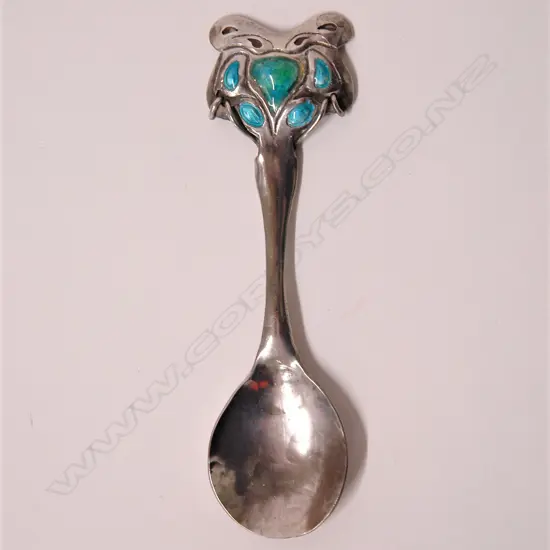 A good Reuben Watts silver and enamel Arts & Crafts spoon