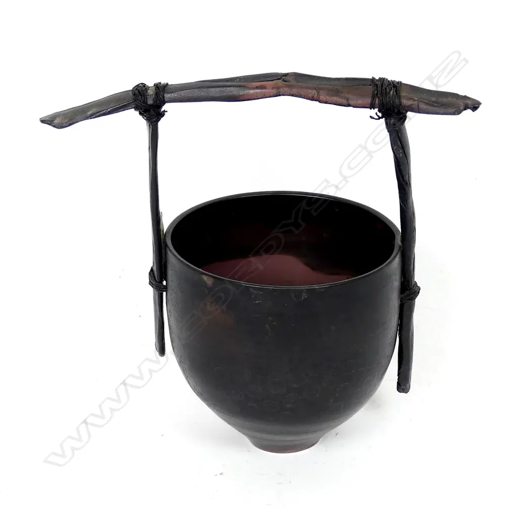 Anne Powell studio pottery vessel with wood handle Image 1++