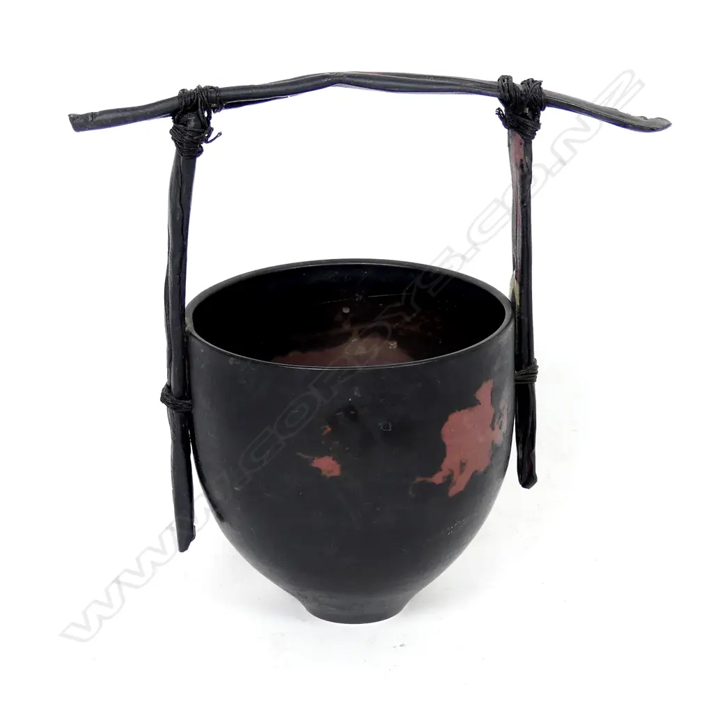 Anne Powell studio pottery vessel with wood handle Image 1++