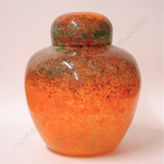 A Monart Scottish art glass lidded jar