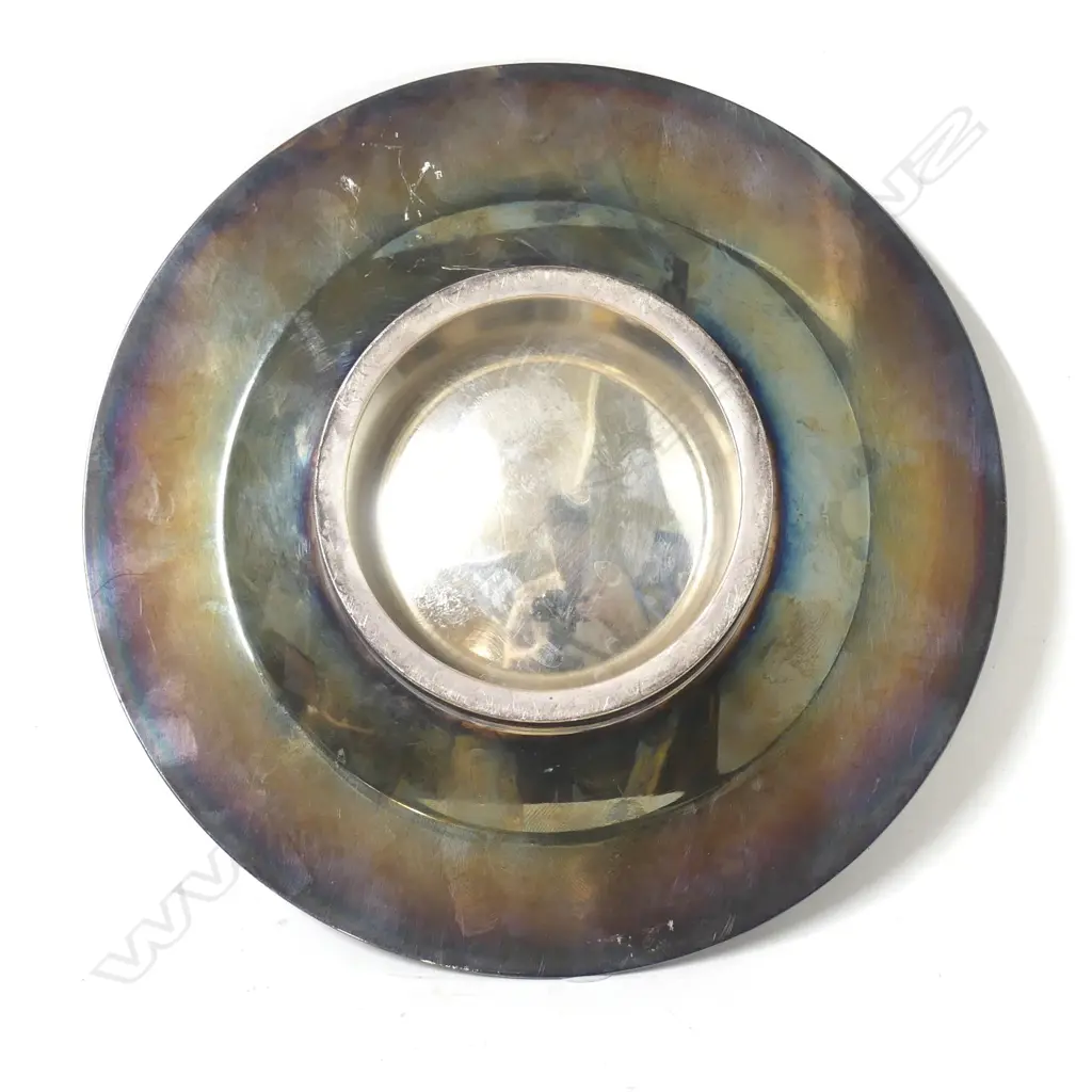 A Georg Jensen silver dish with blue enamel lining Image 1++