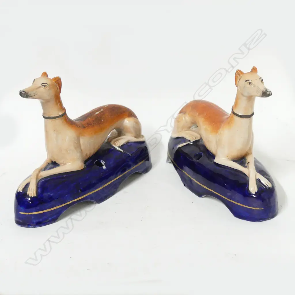 A pair of Victorian Staffordshire greyhound quill holders Image 1++