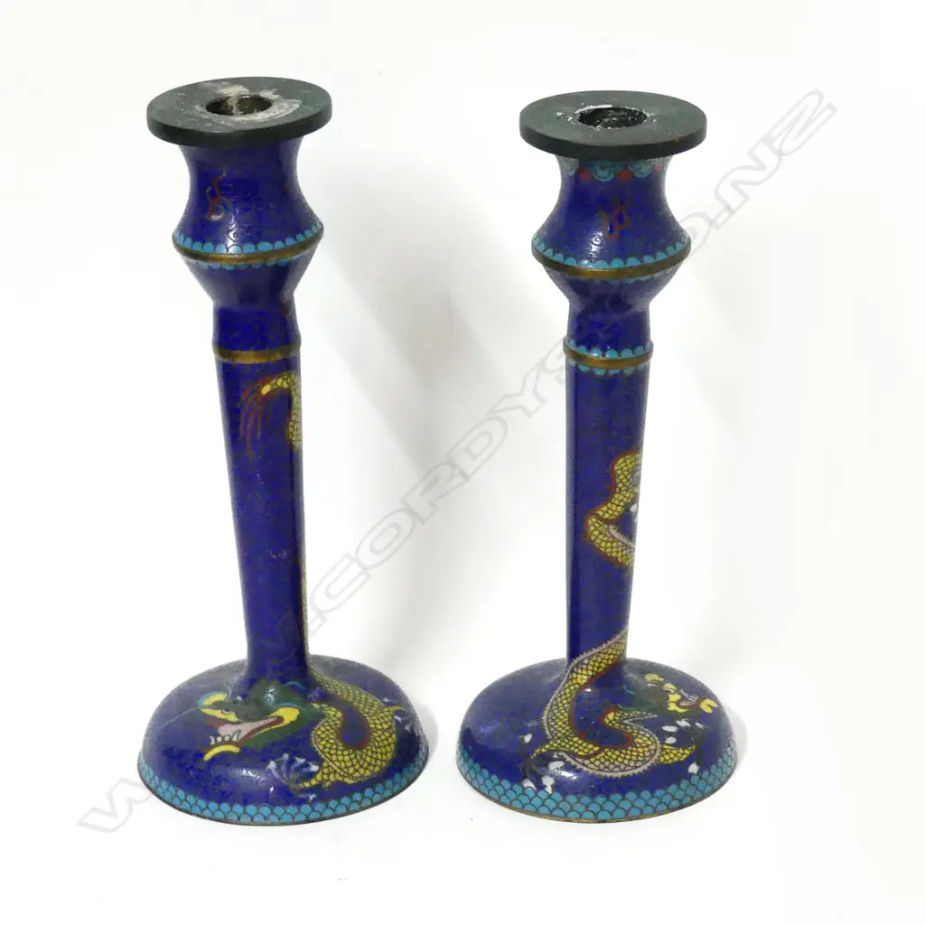 Pair of Chinese cloisonné candlesticks Image 1++