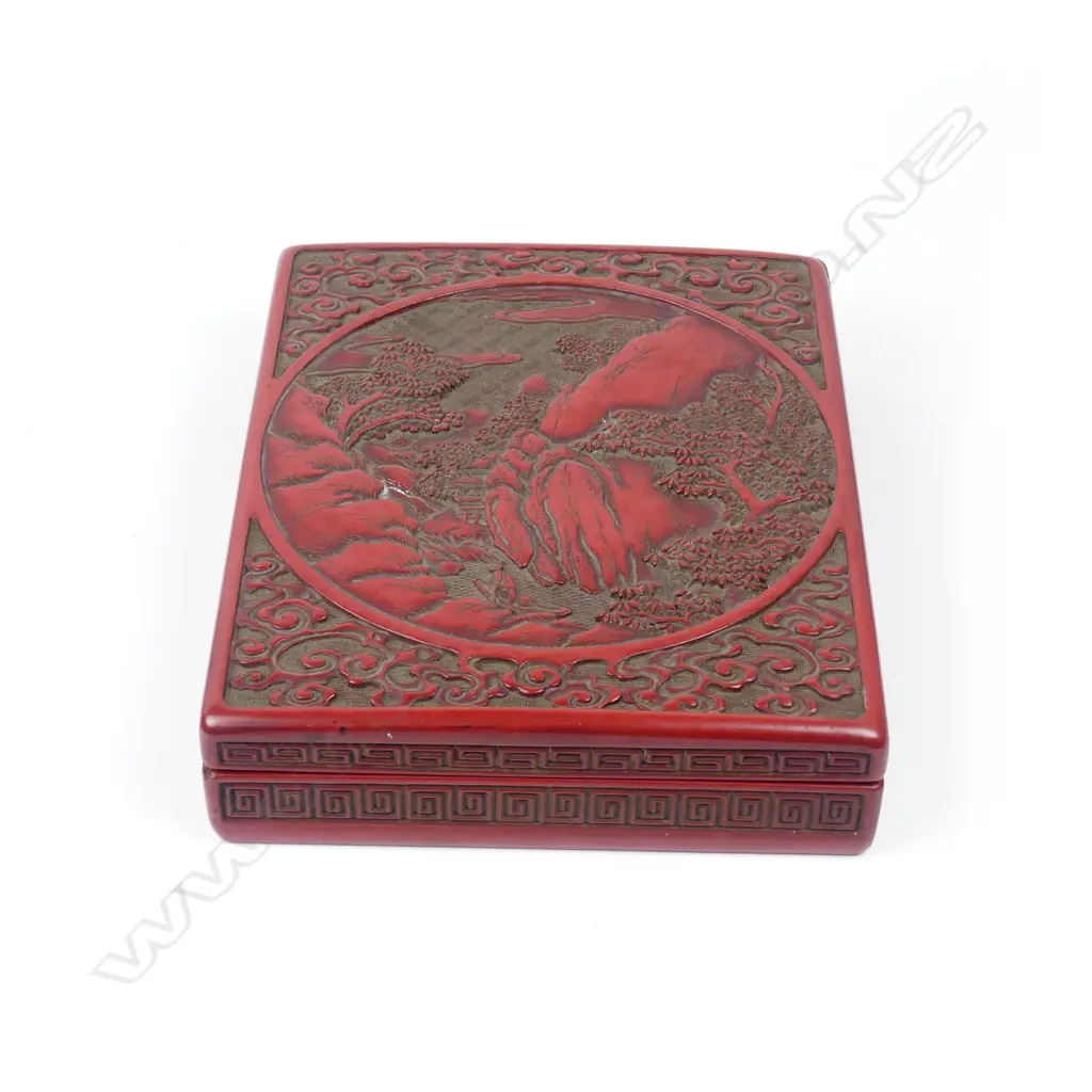 An Oriental red cinnabar lacquer calligrapher's box Image 1++