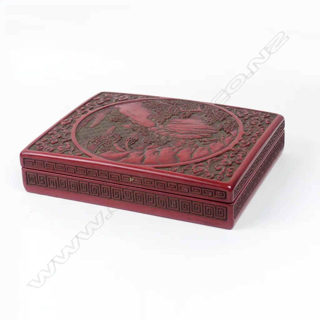 An Oriental red cinnabar lacquer calligrapher's box Image 1++