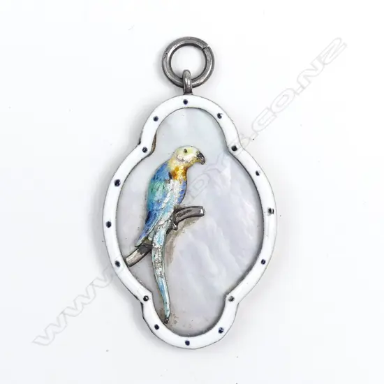 A silver enamel and mother of pearl pendant