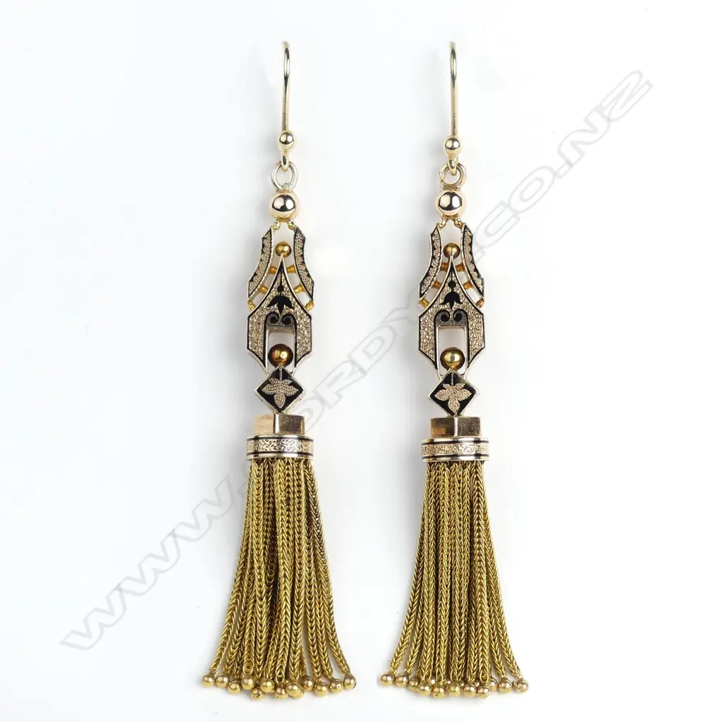 A pair of Victorian 15ct. rose and yellow gold tassel earrings Image 1++