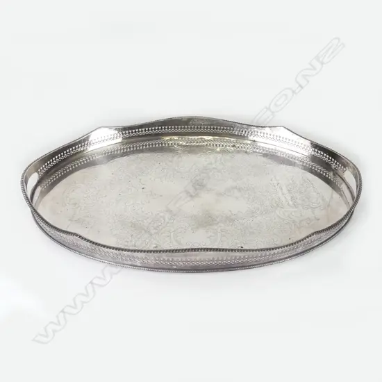 A silver plate oval gallery tray