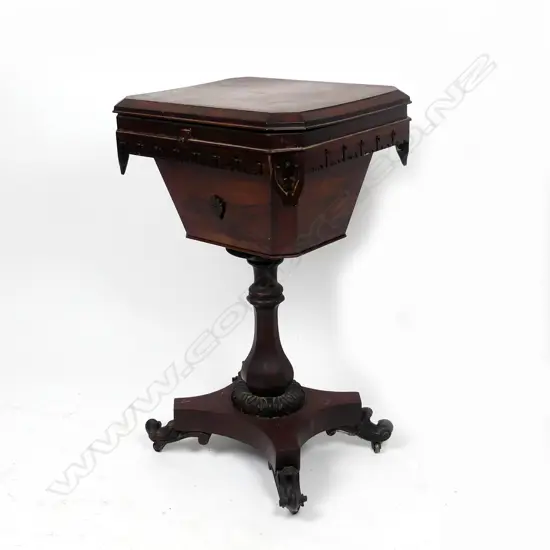 A Victorian Gothic rosewood sewing table