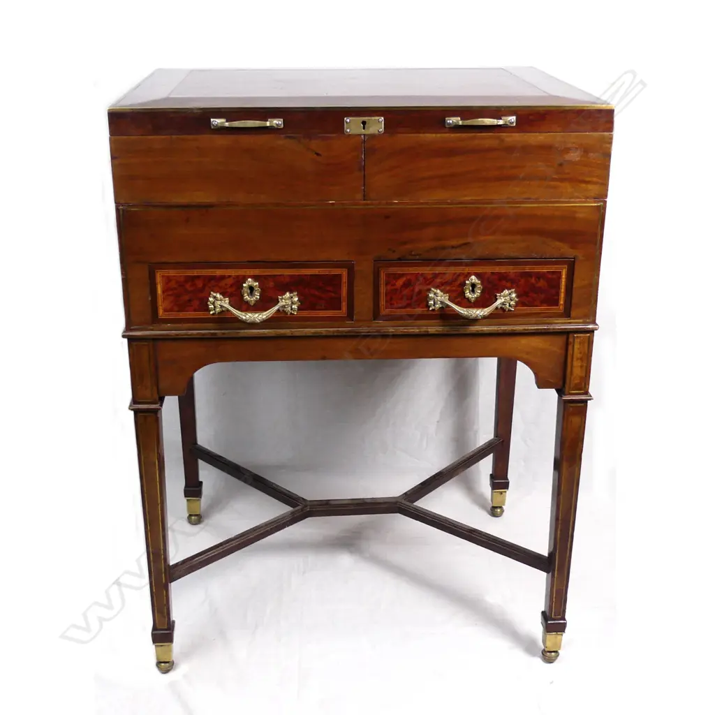 An early 1900s Continental mahogany vanity/dressing chest on stand Image 1++