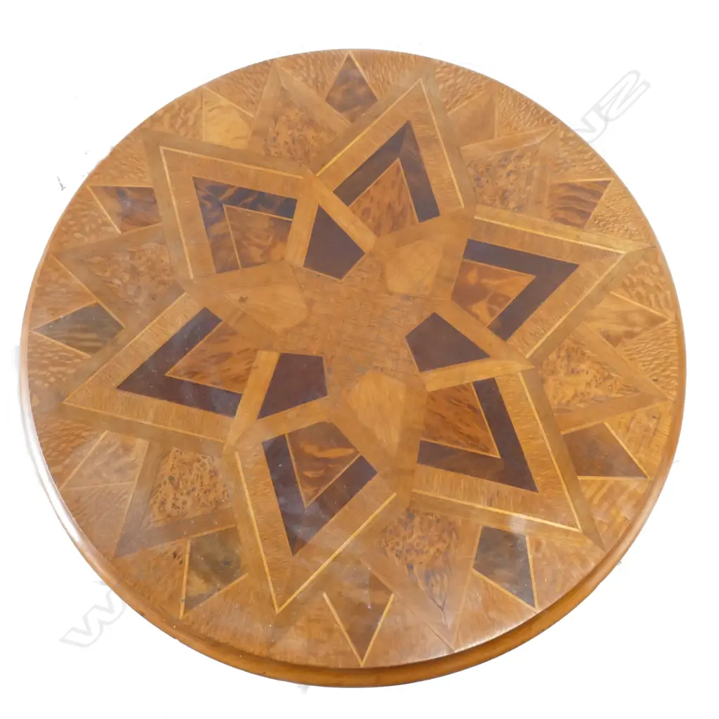 A good inlaid New Zealand woods card table attributed to William Norrie Image 1++