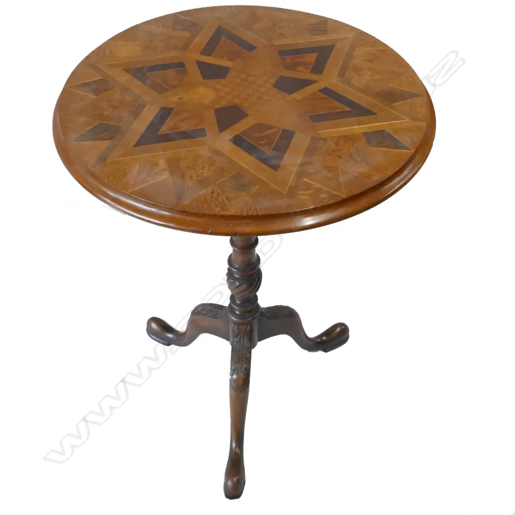 A good inlaid New Zealand woods card table attributed to William Norrie Image 1++