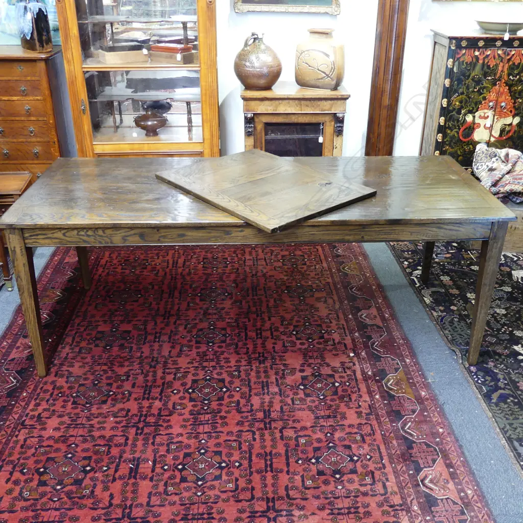 A modern French antique style oak refectory extension dining table Image 1++