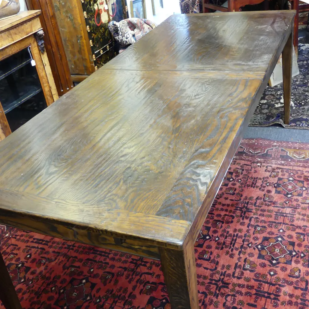 A modern French antique style oak refectory extension dining table Image 1++