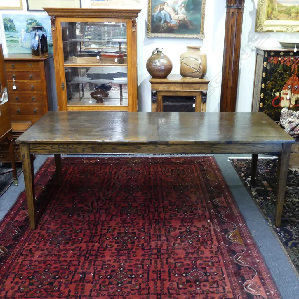 A modern French antique style oak refectory extension dining table Image 1++