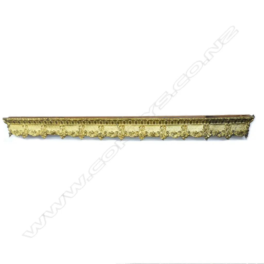 A long decorative antique gilt metal curtain pelmet with wooden back Image 1++