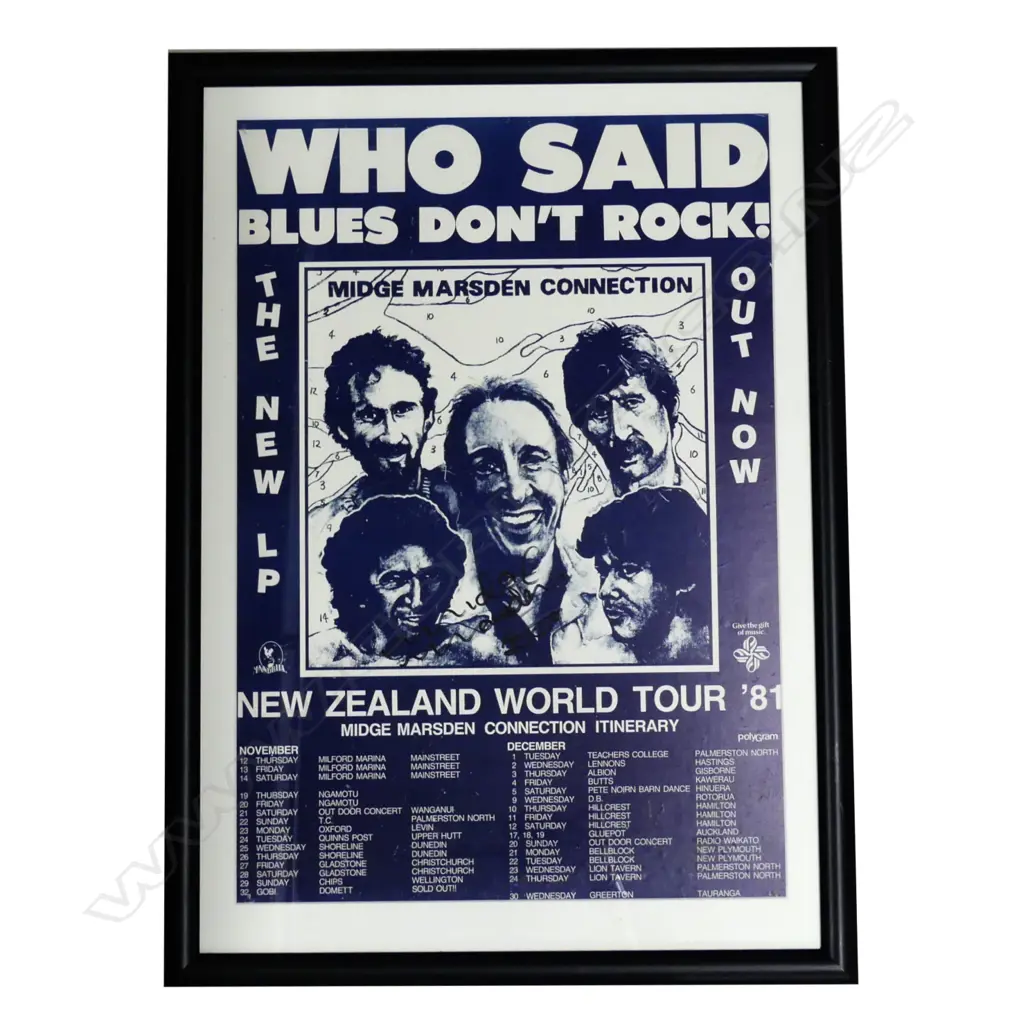 A framed promotional poster Midge Marsden Connection NZ World Tour 81 Image 1++