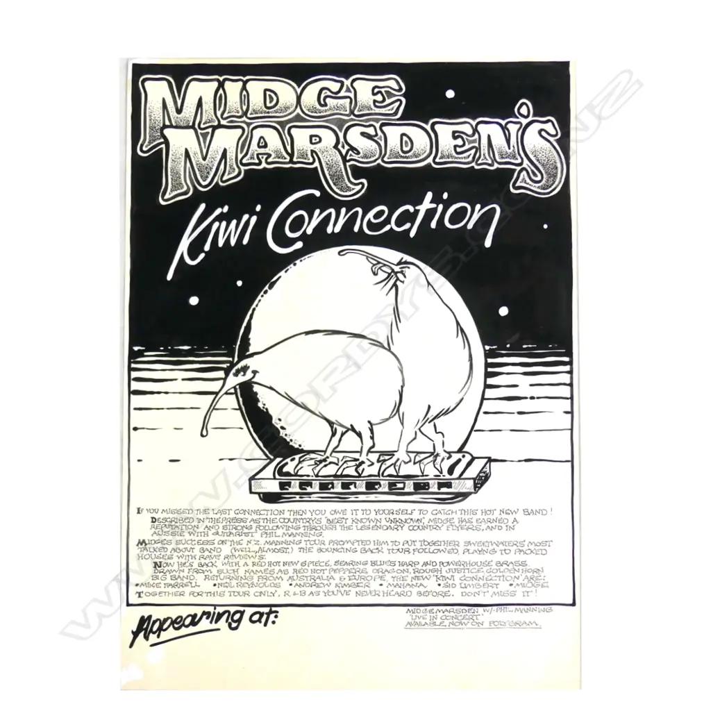 Original artwork for Midge Marsden’s ‘Kiwi Connection’ promotional poster Image 1++